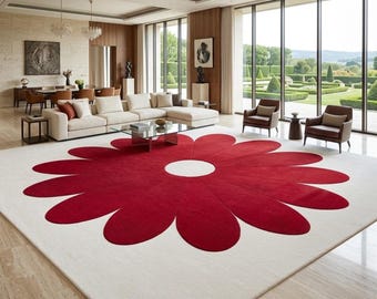 Hand Tufted Flower Rug Bold Red Floral Wool Carpet Modern Living Room Area Rug Custom Soft Rugs 8x10 ft (103 Characters)