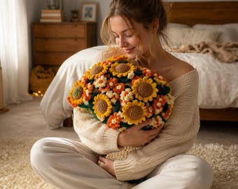 Custom Sunflower Crochet Blanket, Personalized Everlasting Flower Throw, Teacher Appreciation Gift, Housewarming Birthday Retirement Present