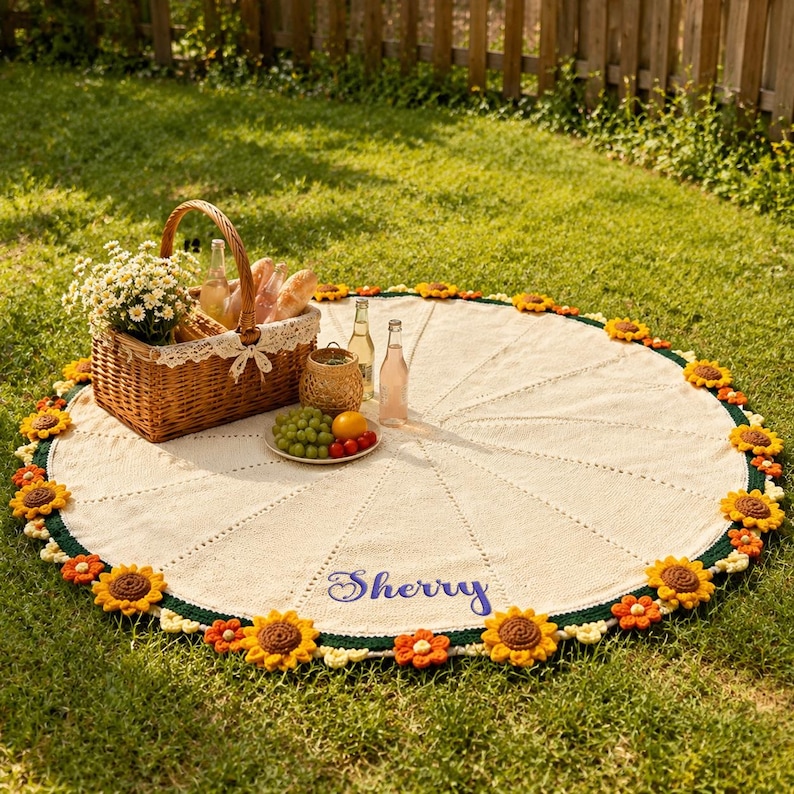 Custom Picnic Rug Custom Foldable Crochet Blanket,personalized Everlasting Flower Throw ...