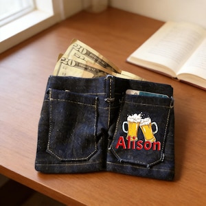 Cartera de mezclilla personalizada, mini monedero realista con forma de pantalón, regalo original y personalizado para amantes de los vaqueros.