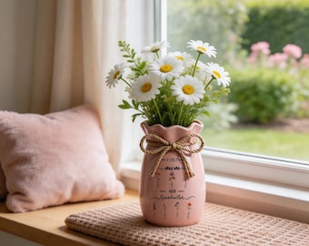 Personalisierte Geburts-Blumenvase, Enkel-Namen-keramisches Andenken, Muttertagsgeschenk