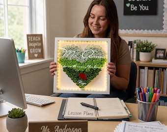 Custom Teacher Retirement Shadow Box Rose Flower Frame,Thank You for Helping Me Grow,LED Night Light Eternal Appreciation Gift for Educators
