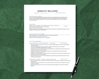 Teacher Resume Template Bundle | HR Approved | New Grad School Educator | ATS Friendly | Cover Letter Reference Page (Instant Download)