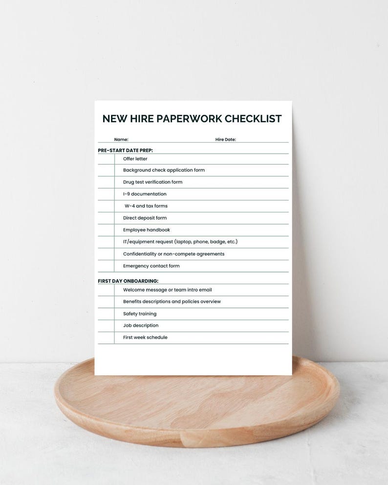 New Hire Paperwork Checklist HR Template Form Onboarding - Etsy