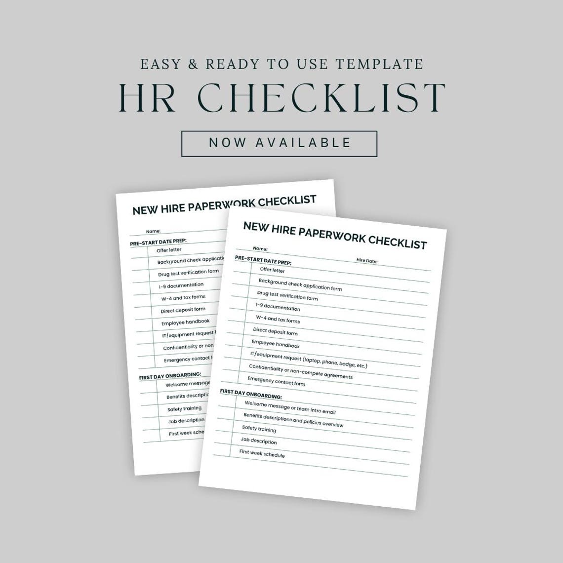 New Hire Paperwork Checklist HR Template Form Onboarding - Etsy