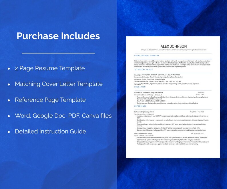 Software Developer Resume Template Bundle | HR Approved | New Grad | ATS Friendly | Corporate Cover Letter Reference Page (Instant Download) image 6