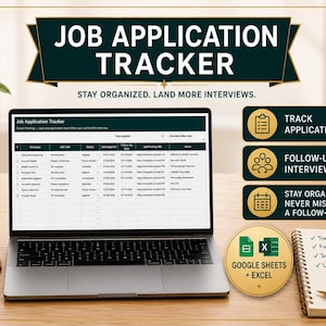 Foglio di calcolo per il monitoraggio delle candidature / Modello Excel e Google Sheets per il monitoraggio della ricerca di lavoro / Dashboard per la pianificazione della ricerca di lavoro / Strumento di monitoraggio dei colloqui
