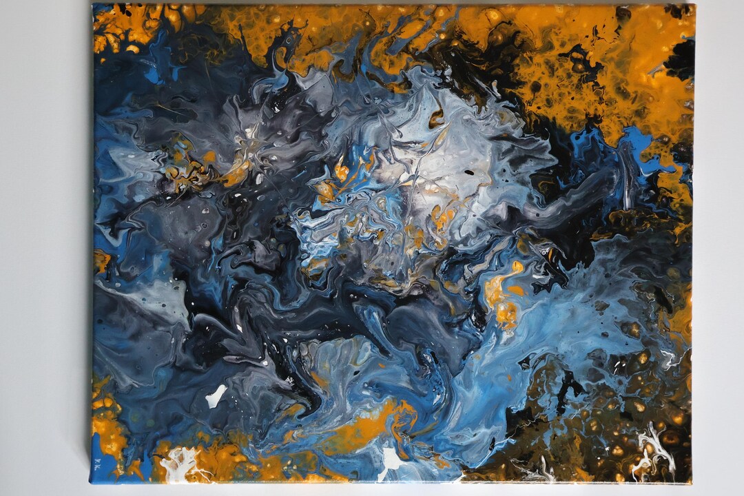 Original Abstract Painting Blue Gold – Modern Canvas Art 40 X 50 Cm ...