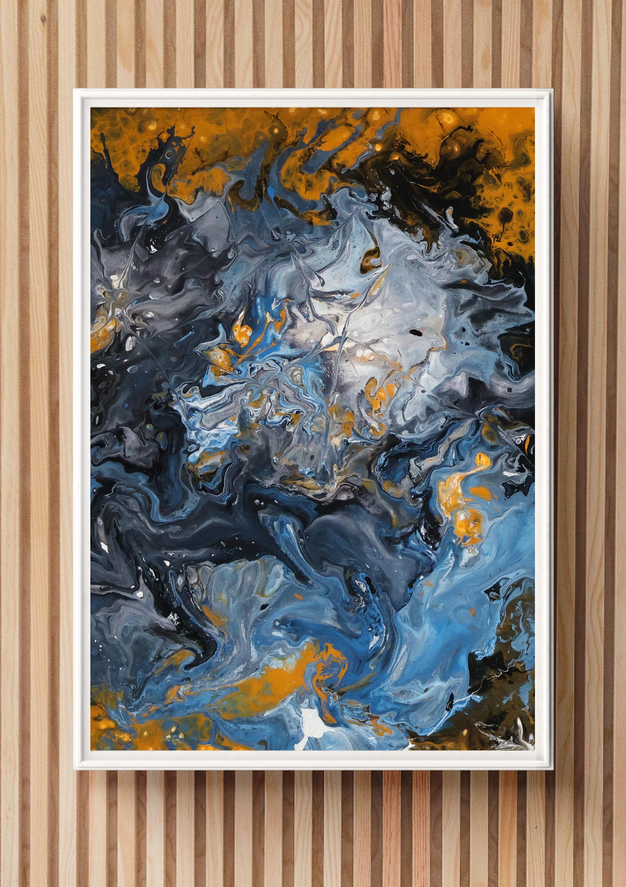 Original Abstract Painting Blue Gold – Modern Canvas Art 40 X 50 Cm ...