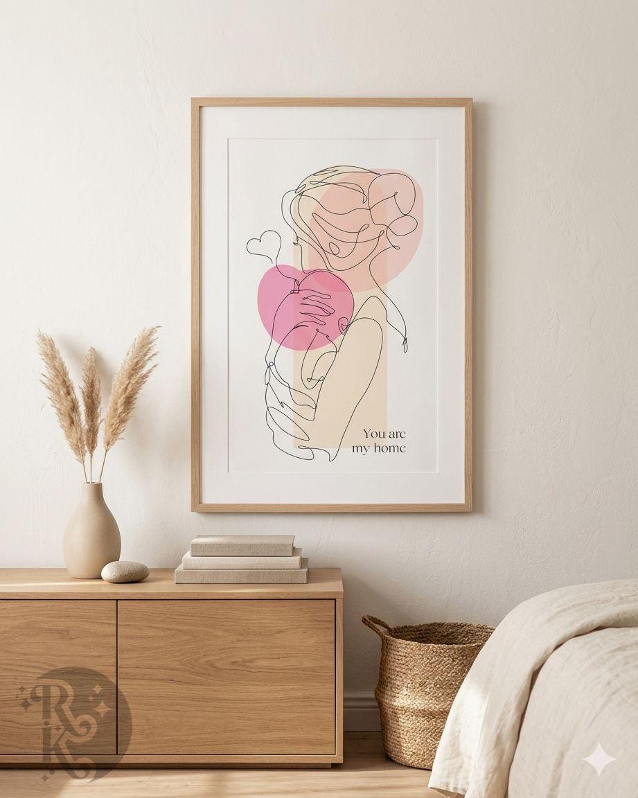 Mother and Child Line Art Print – Boho Nursery Wall Decor (digital ...