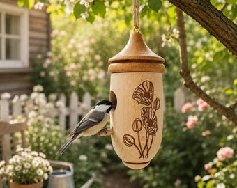 Casetta per uccelli in legno Cottagecore, casetta per uccelli da giardino sospesa, decorazione rustica per esterni, regalo per amanti degli uccelli