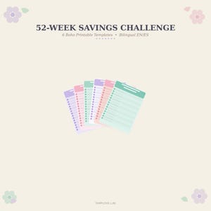 52-Week Savings Challenge Printable | 6 Boho Templates (Bilingual EN/ES)