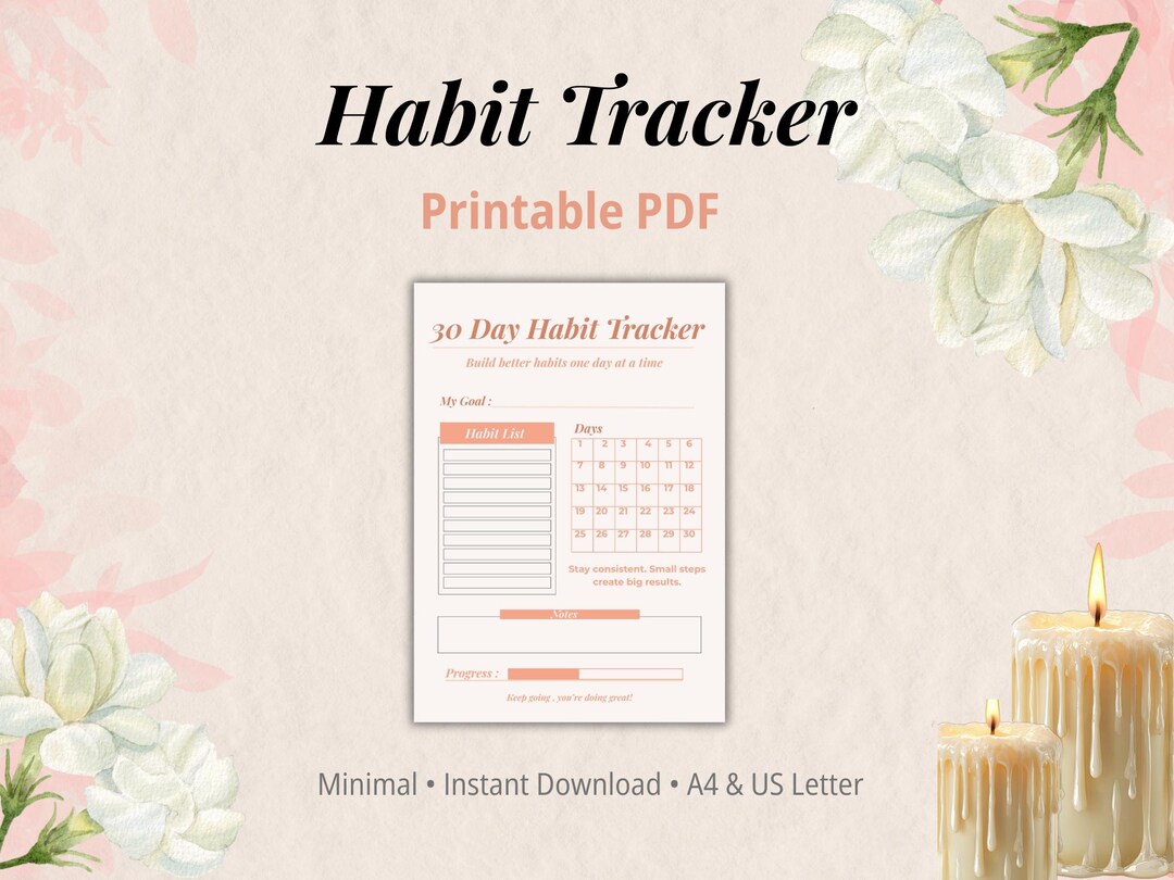 30 Day Habit Tracker Printable, Minimalist Goal Planner (instant ...