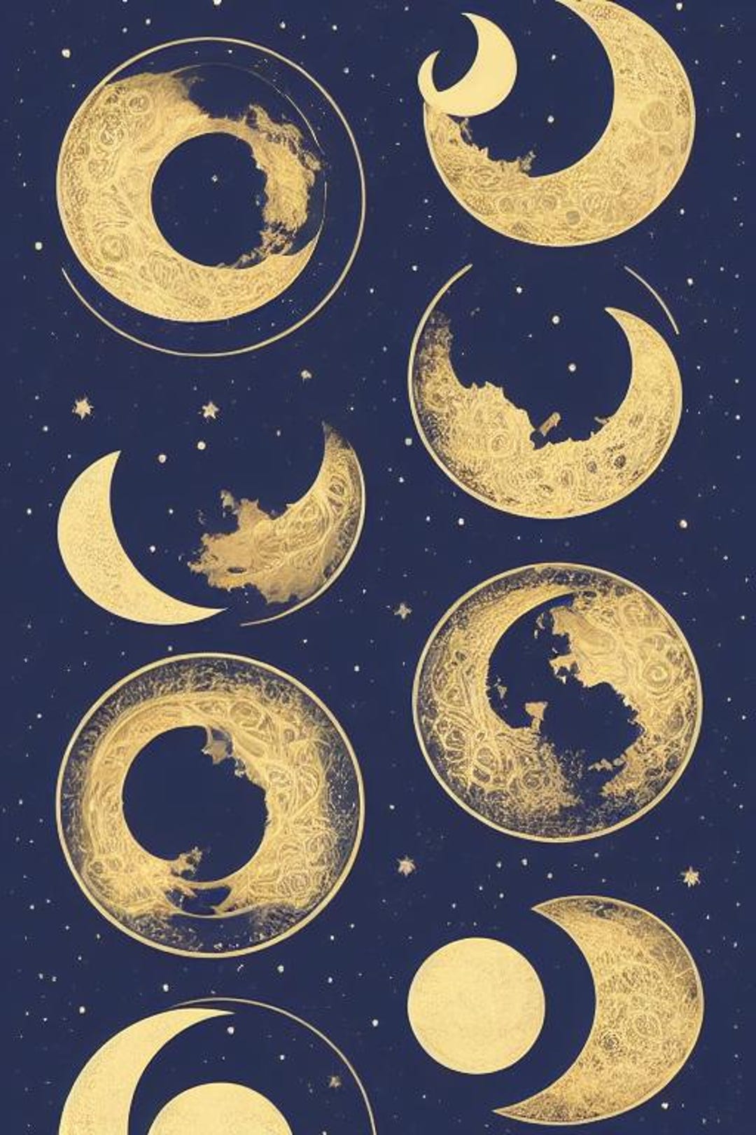 Celestial Moon Phases Wall Art Bundle, Dark Academia Navy Gold Prints ...