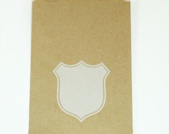 Shield 10 White on Brown Medium Paper Food Safe Craft Favor Bags Scalloped /& Notched