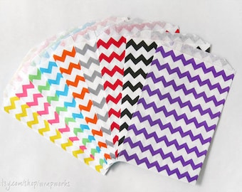 50 Chevron Stripe 5 x 7.5"  Bags - Your choice of colors- Paper Favor Bags