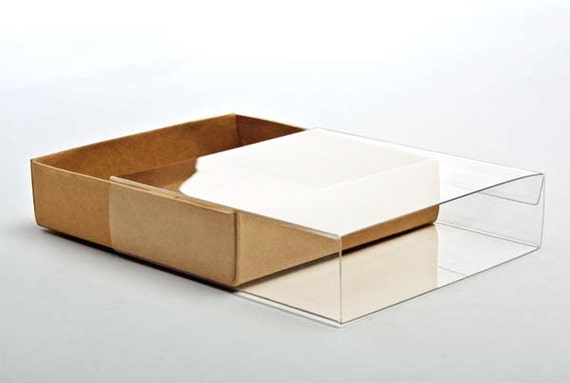 5 Kraft Paper Boxes with Clear Sleeves, A6 Size  4 7/8" x 1" x 6 3/4" for Photos, Greeting Cards, Invitations, etc