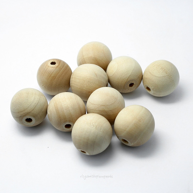 25 Unfinished Large Wood Beads 34 20mm 532 Hole #1070 Made in USA
