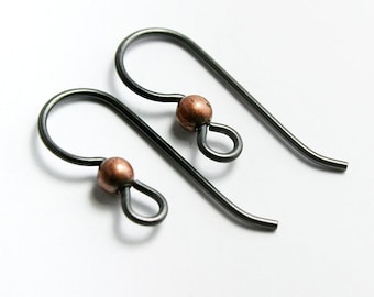Black Niobium Loop Earwires w/ 3mm Copper Beads, 60 (30 pairs) Hypoallergenic Earrings Tierracast Made in USA, DESTASH #101