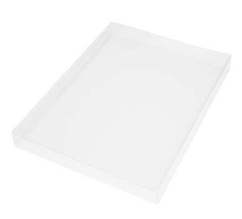 K&ouml;nnte beinhalten: Eine transparente, rechteckige Kunststoffbox mit geringer Tiefe. Die Box ist transparent und erm&ouml;glicht volle Sichtbarkeit des Inhalts. Die Kanten sind durch d&uuml;nne, gerade Linien definiert, was eine saubere, minimalistische &Auml;sthetik erzeugt.