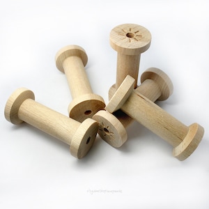 Set of 5 Large Slender Wood Spools, 2 3/4&quot; by 1 1/4&quot;, large spools for ribbon, made in USA