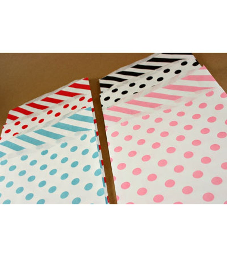 20 Favor Bags, Stripes or Polka Dots, 6.25 x 9.25 Pink, Red, Black, Blue Candy Buffets, Gift Bags image 1