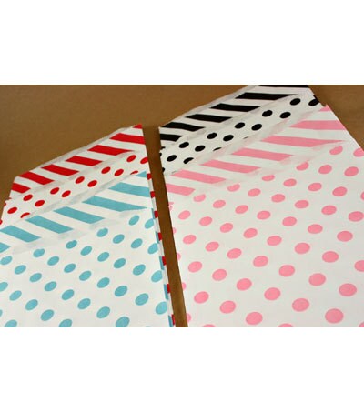 Mini Flat Paper Bags in Dark Pink or Blue Polka Dots, Made by Heiko Japan,  Gift Packaging, Party Favor Bags, Small Paper Bags, Printed Bags. 