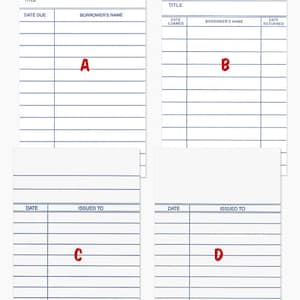 25 White  Date Due Library Cards - for Scrapbooking, Journals, Note Cards, Save The Date, Check Out Cards