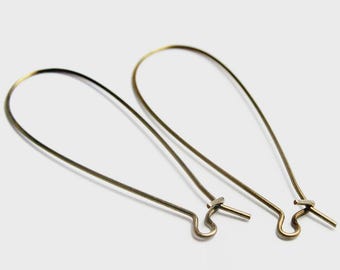 45x17mm Kidney Brass Ear Wires,  Natural Brass Finish, Set of 28 (14 pairs) Made in USA, DESTASH