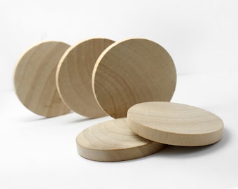 Set of 10,  2 Inch Wide, 1/4" Thick Solid  Wood Round Circle Discs, Wood Circle Cut-Outs