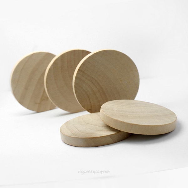 Set of 10,  2 Inch Wide, 1/4" Thick Solid  Wood Round Circle Discs, Wood Circle Cut-Outs