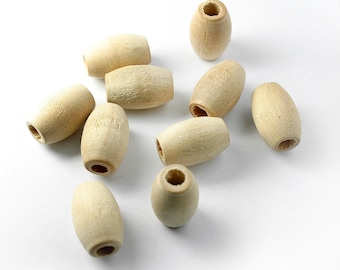 50 Unfinished Oval Wood Beads, Size 1/2" x 3/4"  5/32" hole  (#2020)