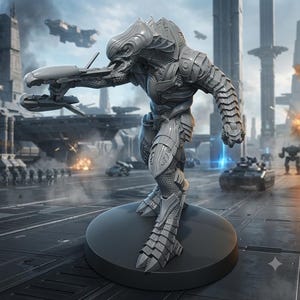 Alien Battle Commander Display Statue | 3D Printed Sci Fi Warrior Figure | Futuristic Energy Rifle Sculpture | Collector Display Statue