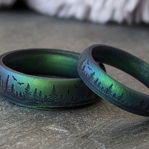 Forest Ring Silicone Ring Personalized Tree Hugger Green Ring Etsy