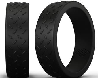 Silicone Ring Man - Black Checkerplate - 8mm Lightweight Sleek Industrial Design