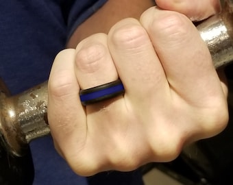 Thin Blue Silicone Ring Men Women, Thin Blue Line Gifts, Rubber Wedding Band, Safe Police Law Enforcement Husband Wife Anniversary Gift Ring