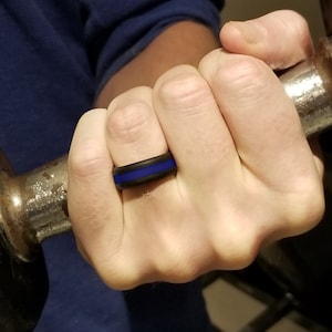 Thin Blue Silicone Ring Men Women, Thin Blue Line Gifts, Rubber Wedding Band, Safe Police Law Enforcement Husband Wife Anniversary Gift Ring