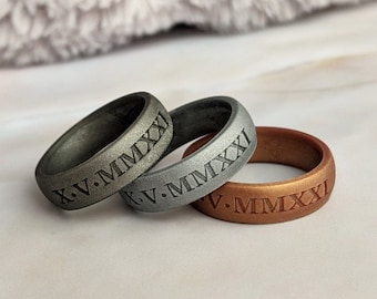 Engraved Silicone Ring for Men Women, Personalized Silicone Wedding Ring His Hers Silicone Wedding Band Engagement Husband Gift Him Fiance