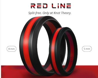 Black Bright Red Stripe Silicone Ring for Men Women, Black with Thin Red Line, Birthday Gifts for Him Her Wife Husband Ring