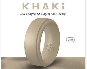 Khaki Tan Silicone Ring for Men, Breathable Beige Brown Rubber 9mm Wedding Band, Workout Ring, Wide Safe Outdoors, Husband Anniversary Gift