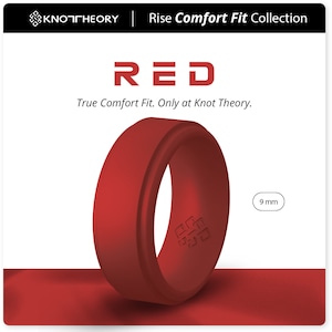 Red Silicone Ring for Men, Step Edge 9mm Wide Rubber Wedding Band Size 8 ~ 14, Boyfriend Husband Birthday Anniversary Gifts for Him