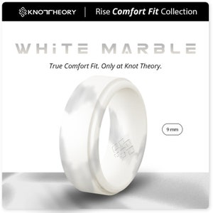 White Marble Silicone Ring for Men - Breathable Rubber Wedding Band - Step Edge Comfort Fit - Husband Boyfriend Birthday Anniversary Gift