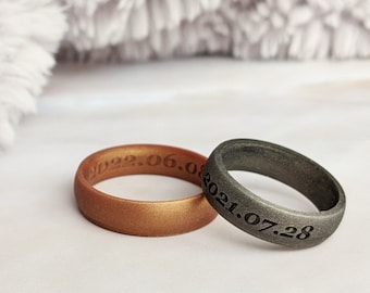 Engraved Silicone Ring for Men Women, Personalized Silicone Wedding Ring His Hers Silicone Wedding Band Engagement Husband Gift Him Fiance