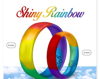 Rainbow Silicone Ring for Women, Colorful Satin Finish Ring, Fashion LGBTQ Pride Ring, Couples Birthday Anniversary Friendship Gifts for Her