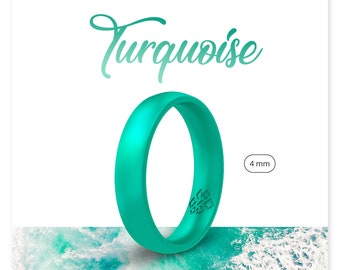 Turquoise Blue Silicone Ring for Women 4mm Colorful Fashionable Gift Anniversary Birthday Engagement Friendship Ring for Her