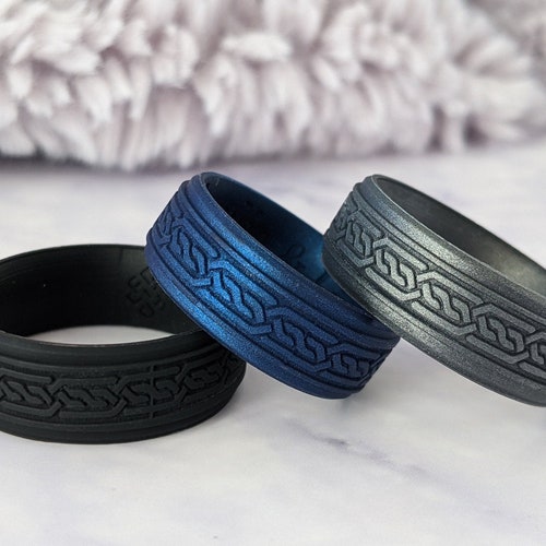 Engraved Trinity Knot Silicone Ring Black Blue or Dark Silver Etsy