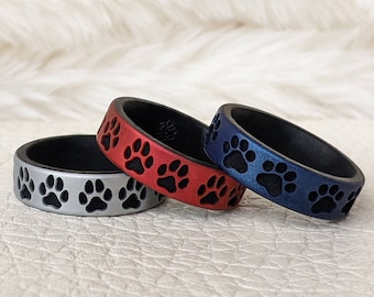 Cat Paws Dog Paws Silicone Ring, Engraved Dual Layer in Silver, Red or Blue Silicone Ring Band, Cat Mom Dog Mom Cat Lover Dog Lover Gift Pet