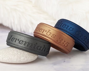 Bible Verse Silicone Ring for Men, Engraved Personalized Silicone Wedding Ring Gift for Husband Boyfriend, Custom Christian Anniversary Gift