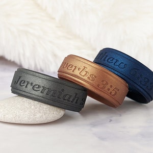 Bible Verse Silicone Ring for Men, Engraved Personalized Silicone Wedding Ring Gift for Husband Boyfriend, Custom Christian Anniversary Gift