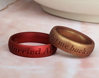 Engraved Silicone Ring for Men Women, Personalized Silicone Wedding Ring His Hers Silicone Wedding Band Engagement Husband Gift Him Fiance